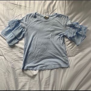 Light blue ruffled sleeve T-shirt